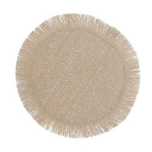 Camel woven round placemat with fringe – 15" diameter.