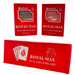 Two red boxes of Royal Max playing cards on a white background