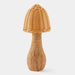 Wooden pepper grinder with wicker top on a white background