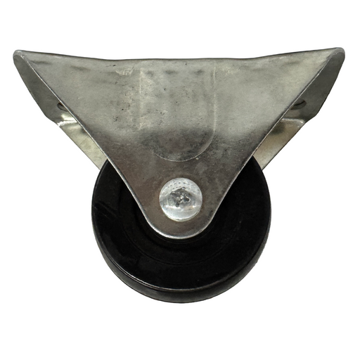 Metal roller with a black wheel on a white background