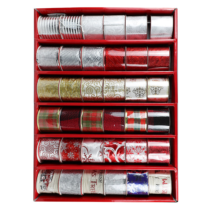 WIRE EDGED FABRIC CHRISTMAS RIBBON