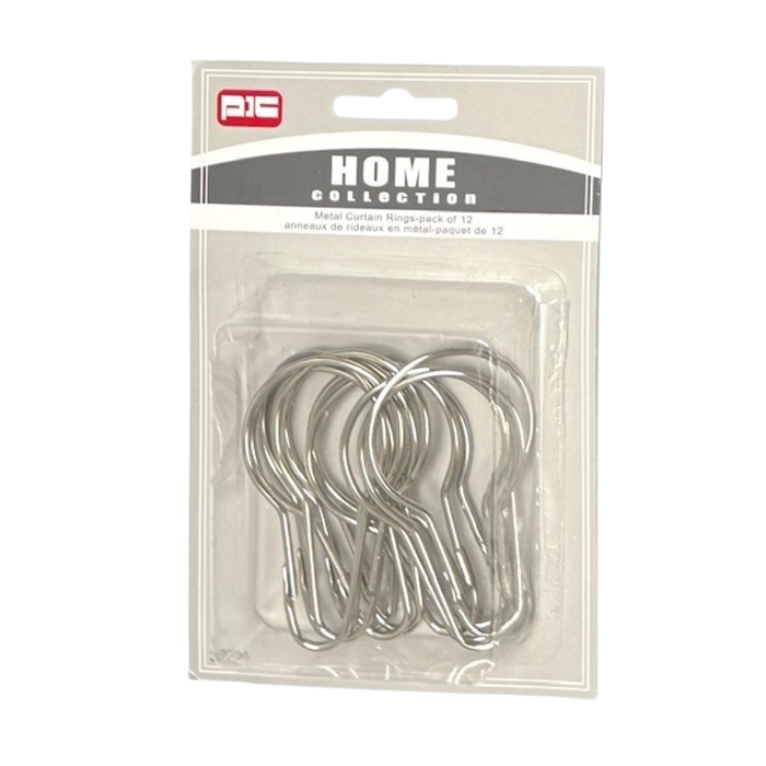 METAL SHOWER CURTAIN RINGS,SILVER - 12PK