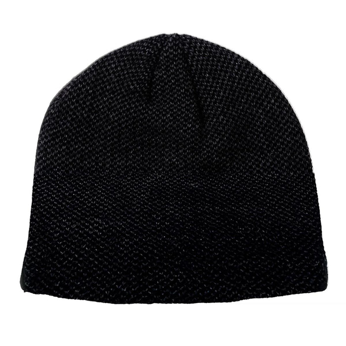 Black knit beanie on a white background