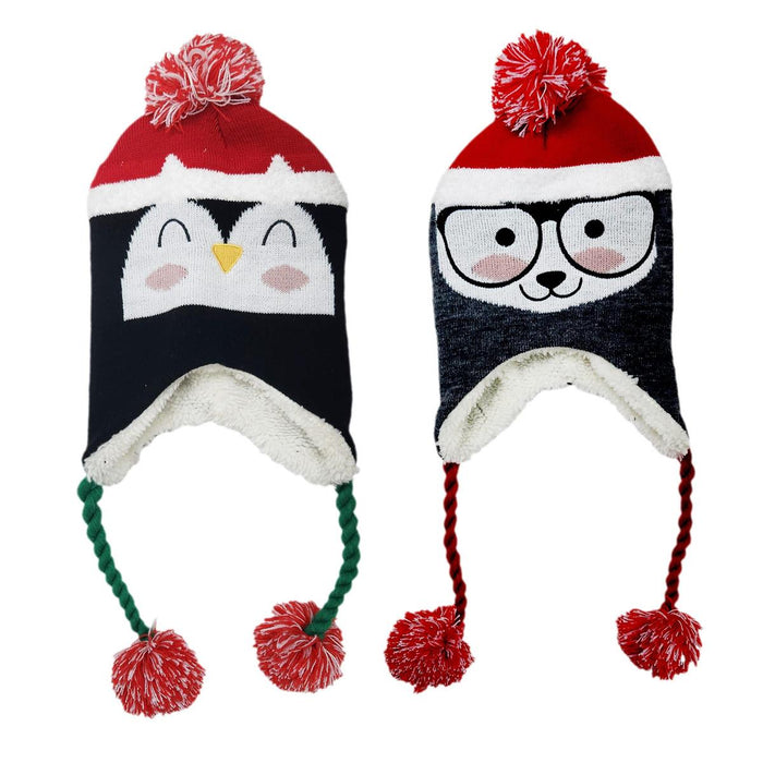 CHRISTMAS KNITTED EARFLAP W/POM POM