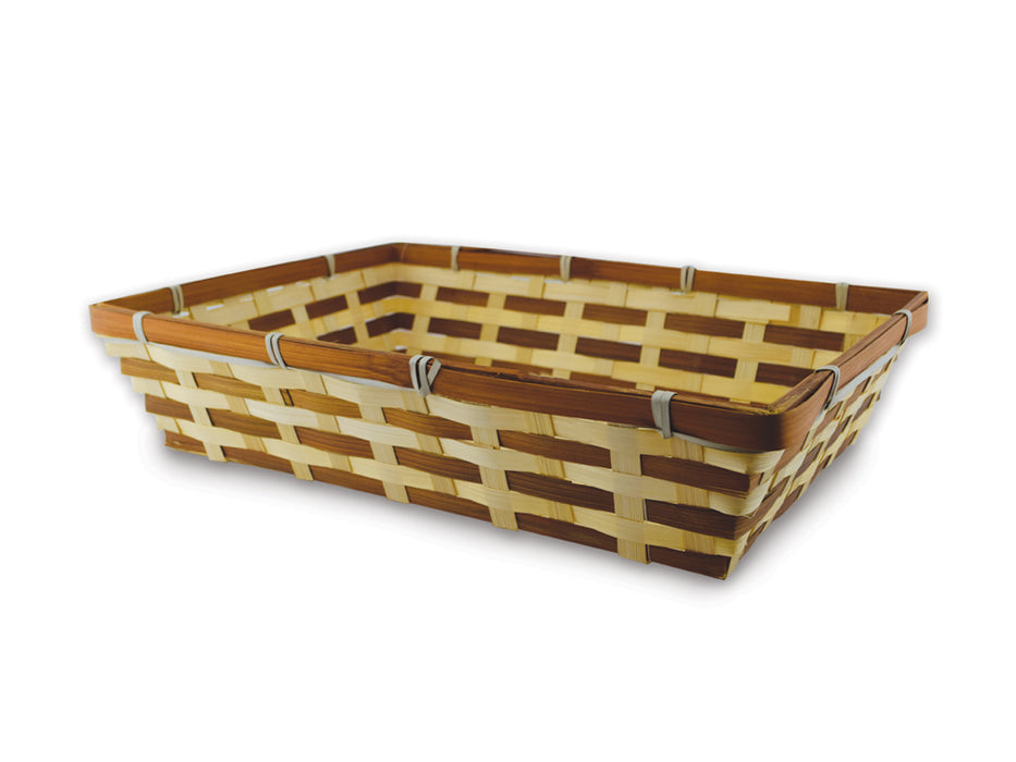 BASKET TRAY: 15IN X 11IN X 3.5IN LRG BAMBOO TWO-TONE DISC