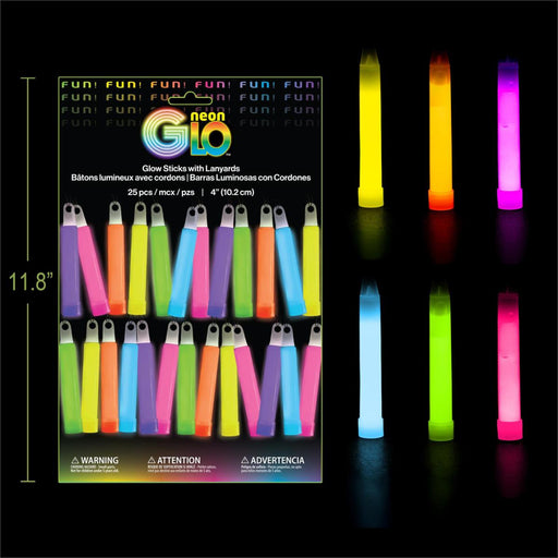 Neon glow sticks packaging with individual glow sticks displayed on a black background