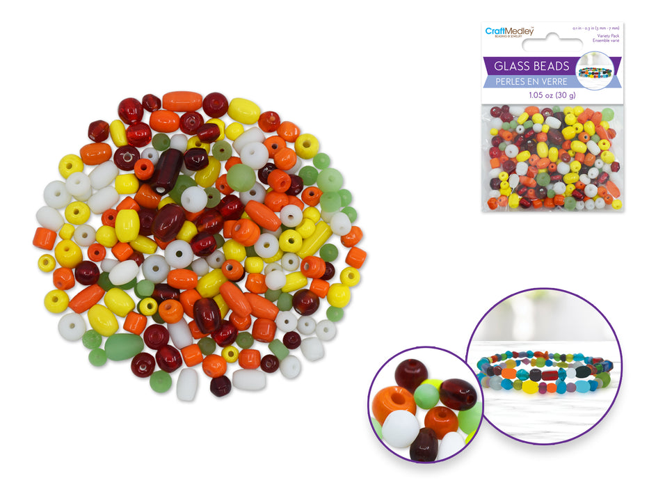 GLASS BEADS: 3MM-7MM MIX-PACK 30GMS