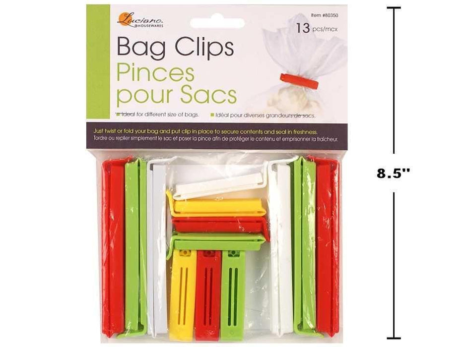 BAG CLIPS ASSORTED SIZES 13 PCS (RED, GREEN, YELLOW  WHITE)