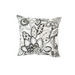 Decorative pillow with black and white floral pattern on a white background