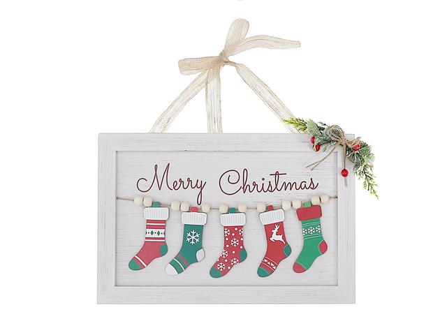 MERRY CHRISTMAS STOCKING WALL PLAQUE