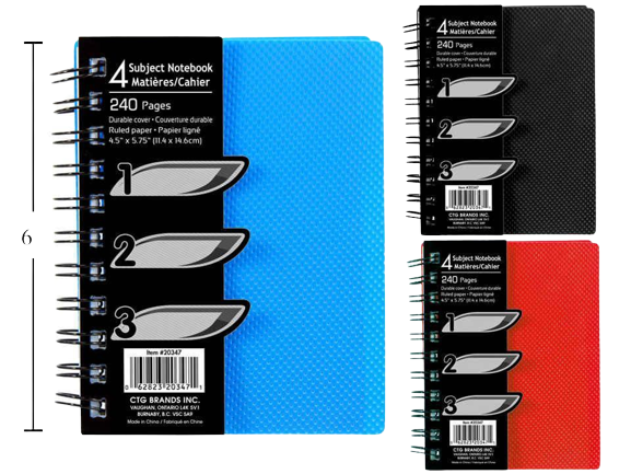 4 SUBJECT NOTEBOOK 240 RULED PAGES 4.5'' X 5.75''