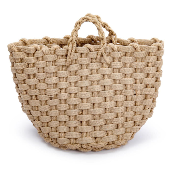 CHUNKY JUTE WOVEN BASKET WITH HANDLE, 11.75'' X 11.75''H