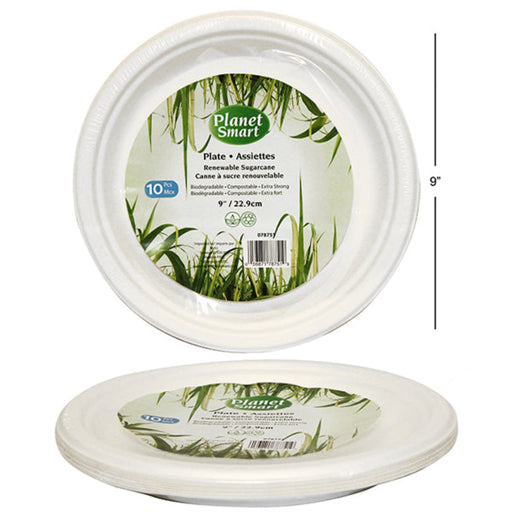 Two white plates with 'Planet Smart' label on a white background