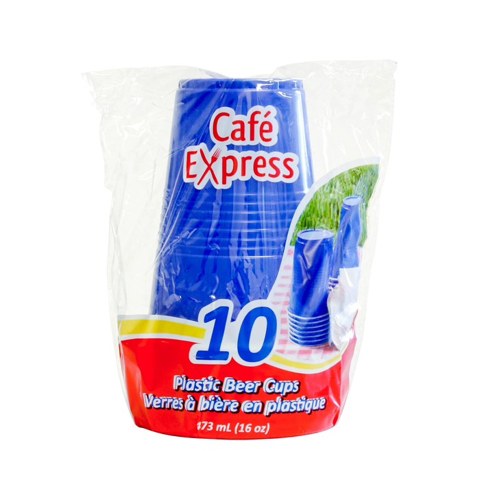 CAFE EXPRESS 16OZ BLUE PLASTIC BEER CUPS 10 PCS