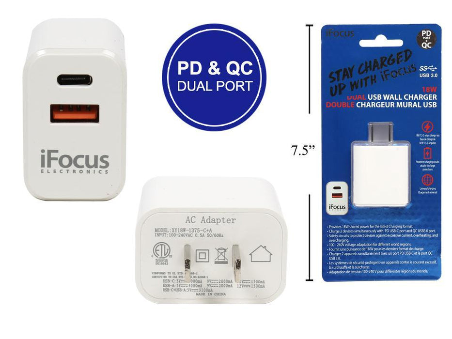 IFOCUS DUAL PD+QC 18W USB CHARGER