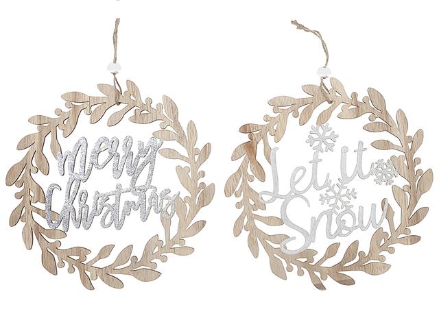 WOODEN WREATH MERRY CHRISTMAS/LET IT SNOW