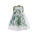 Tie hand towel with green fern leaf print and quilted top, designed to hang from an oven handle or hook.