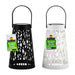 Two solar-powered lanterns, one black and one white, on a white background.