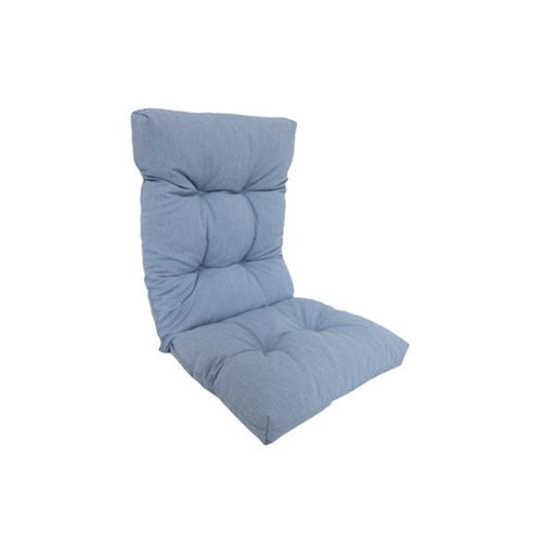 Blue cushioned chair pad on a white background