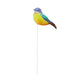 Colorful bird-shaped garden stake on a white background