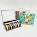 Assorted office supplies including sticky notes and a colorful frame on a white background