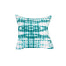 Decorative pillow with blue and green tie-dye pattern on a white background