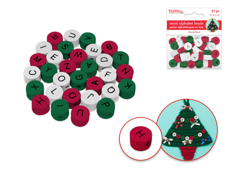 HOLIDAY BEADS : WOOD ROUND ALPHABET BEADS 31PC