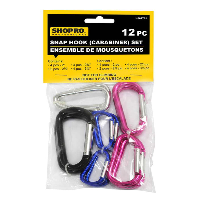 SHOPRO 12PC ALUMINIUM CARABINER SET
