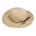 Beige straw hat with a brown ribbon on a white background