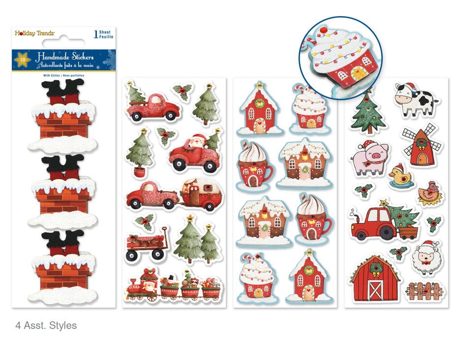 HOLIDAY STICKERS: 3INX6.4IN 3D GLITTER 4 STYLES B) HOLIDAY SPLENDOR