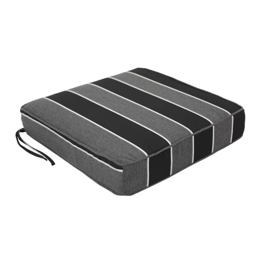 Black and gray striped seat cushion on a white background