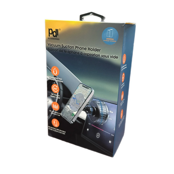 PDL vacuum suction phone holder packaging on a white background