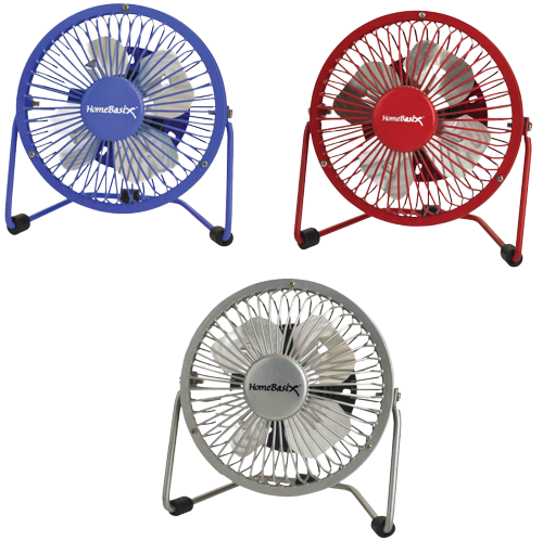 PERSONAL USB FAN, 120 VAC, 4 IN DIA BLADE, 4-BLADE, 1-SPEED, 1 SPEED, 360 DEG ROTATING