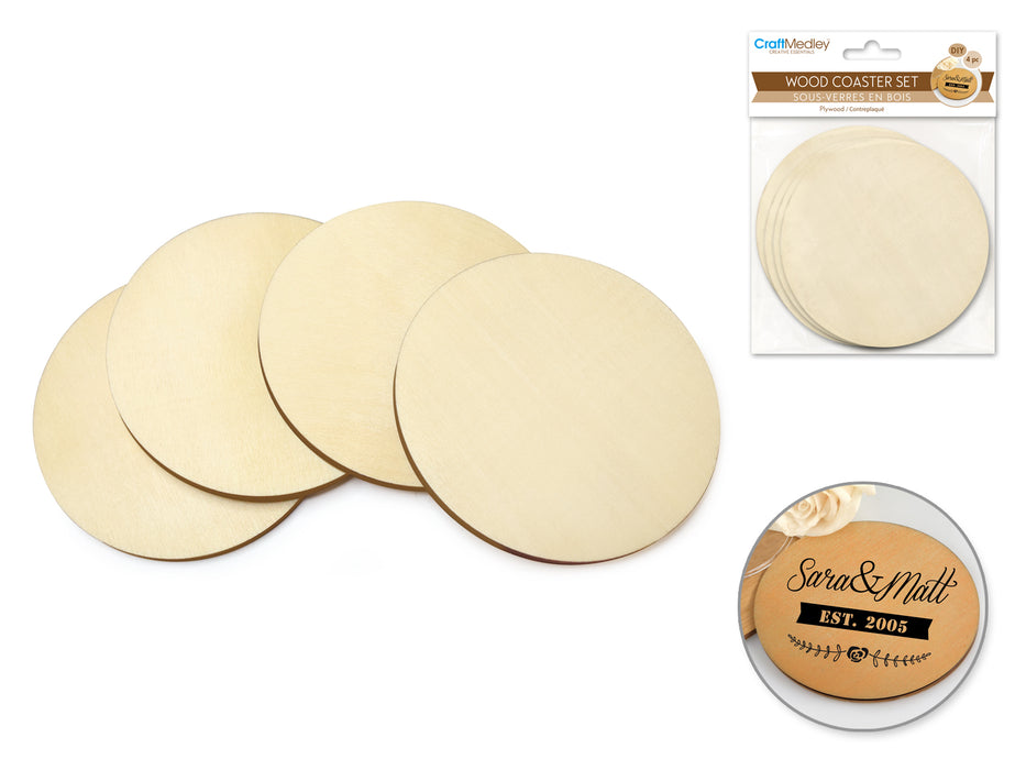 9.5cm DIY PLYWOOD COASTERS 4pc 5mm
