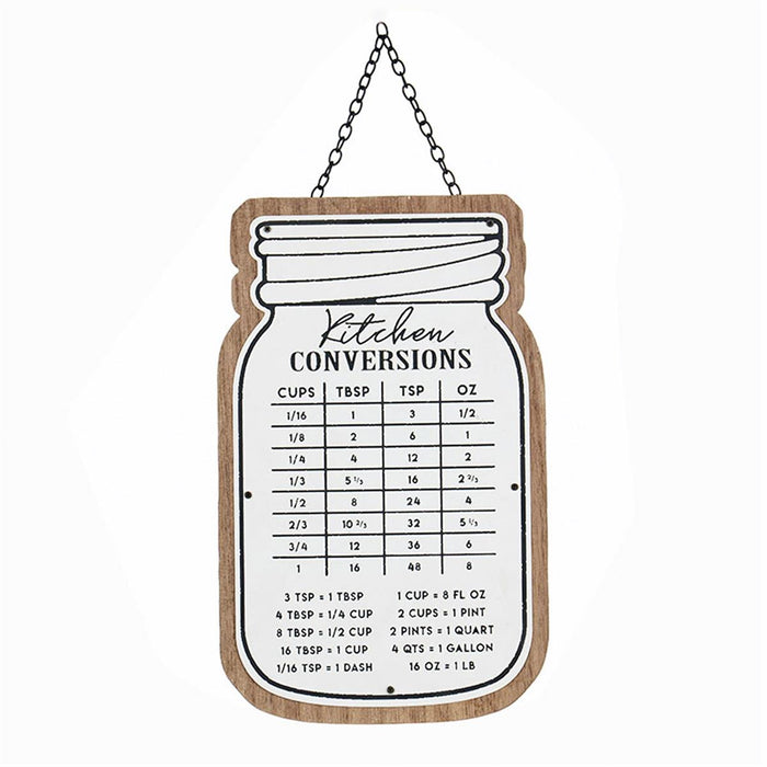 KITCHEN CONVERSIONS WALL SIGN, MDF 6.9"X11", W/CHAIN HANGER