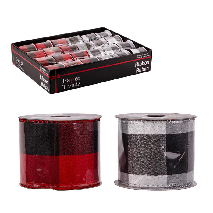 CHRISTMAS WIRED RIBBON 2.5'' 3YDS HOLIDAY PLAID