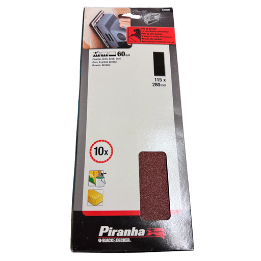 Piranha sandpaper package with product image on a white background