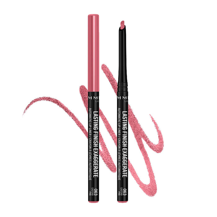 Two lip pencils with pink and black packaging on a white background