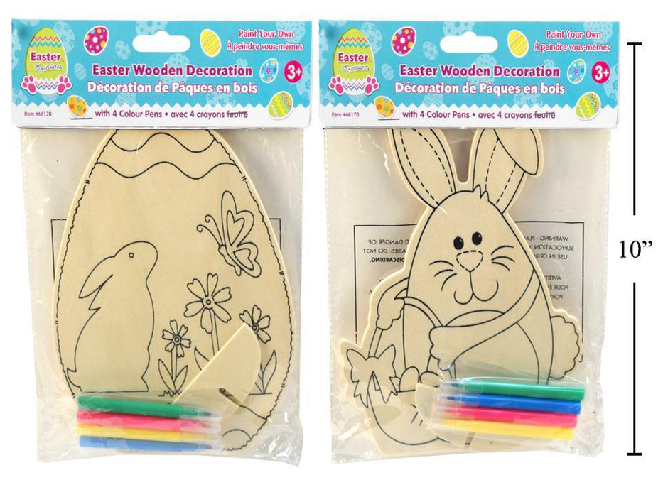 EASTER D.I.Y. WOODEN DECORATION W/4 COLOUR PENS ASSORTED