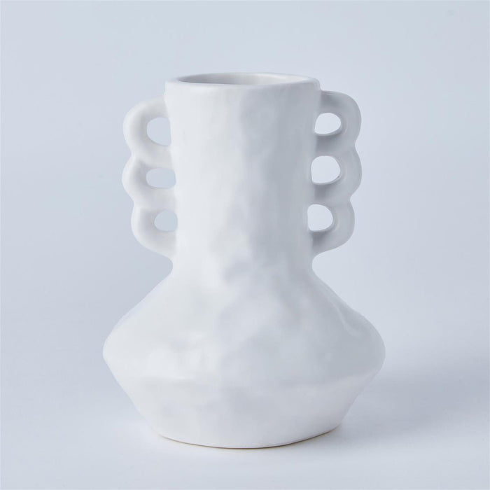 CERAMIC VASE W/LOOPS MATTE WHITE