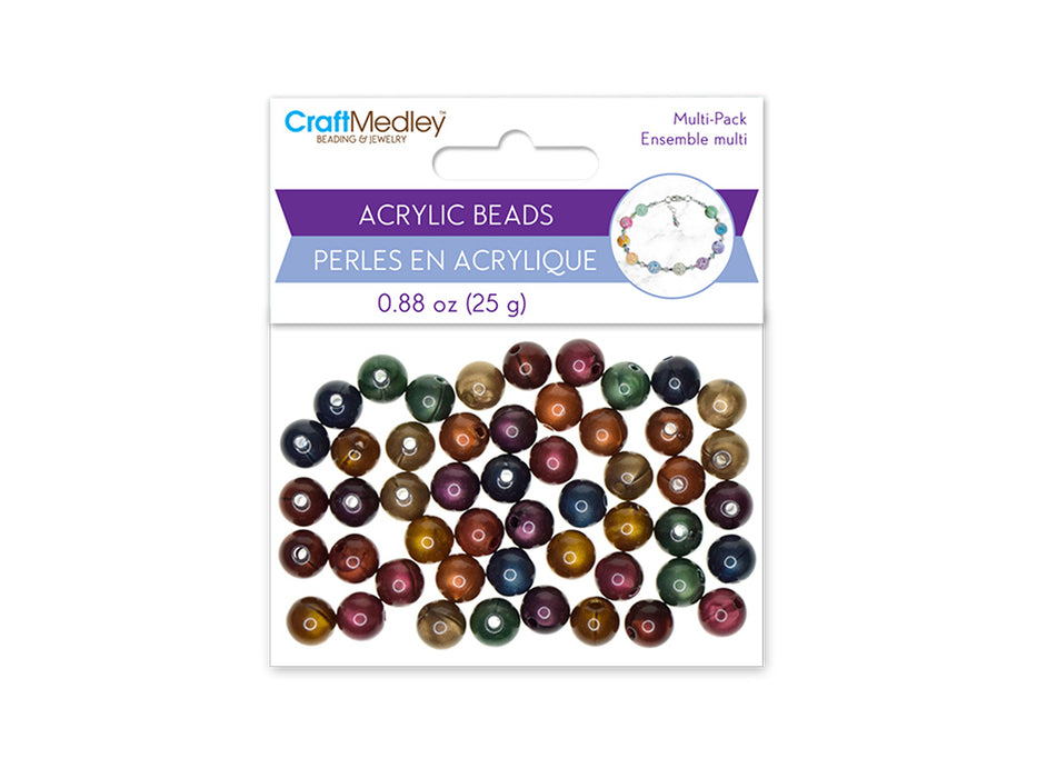 ACRYLIC BEADS: 10MM ROUND MULTI-PACK 25G