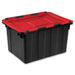 Black storage box with a red lid on a white background