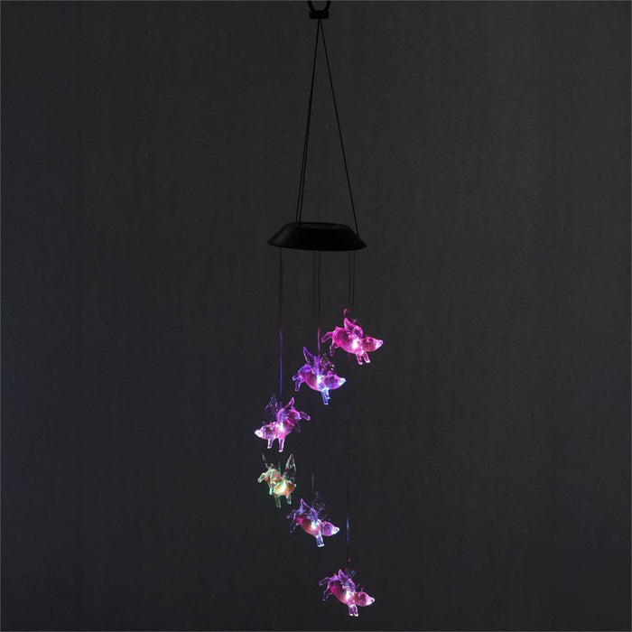 Colorful butterfly-shaped LED lights hanging against a black background