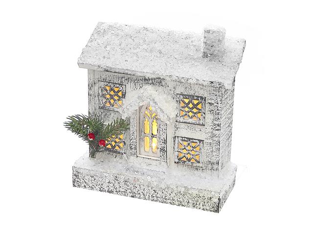 LED NOW COVERED WHITE WOODEN RECT. HOUSE - 9''