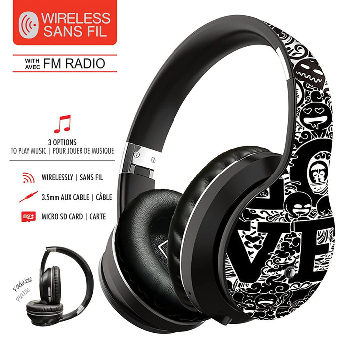 WIRELESS STEREO HEADPHONE W/MICROPHONE BLACK