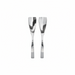Two silver salad servers on a white background