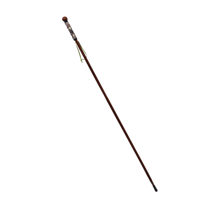 Long wooden stick with decorative top on a white background