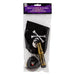 Pirate costume accessories in clear plastic packaging, including a black pirate flag with a white skull and crossbones, a gold-and-black telescope, and a small black pirate hat.