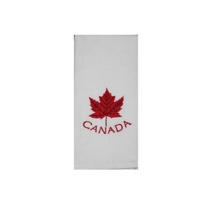 EMBROIDERED WHITE WAFFLE KITCHEN TOWEL (CANADIAN FLAG)