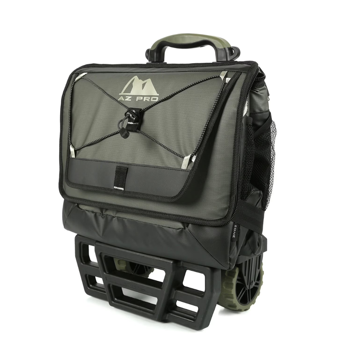 Backpack with wheels and a visible brand logo on a white background